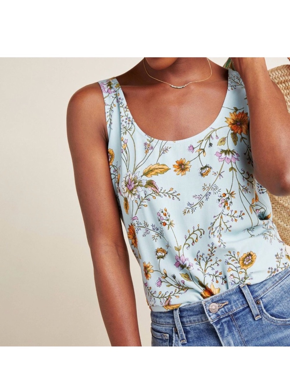 NWT Dolan Anthropologie Blue Floral Tank Top Size XS